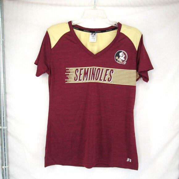 Florida State Seminoles Logo Women's Burgundy Short Sleeve Russell T-Shirt L - Picture 1 of 7